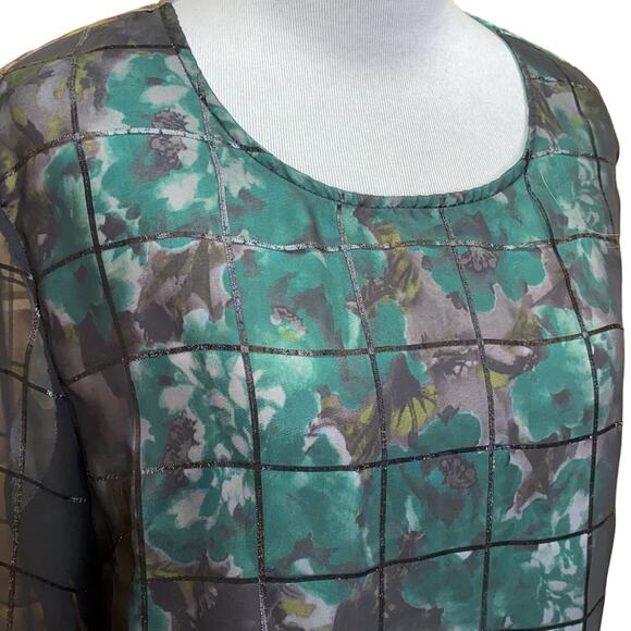 Tulle Flower Floral Overlay Sheer Blouse Large - Picture 2 of 7